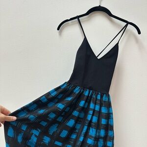 Theory Silk Dress in Black and Blue Check